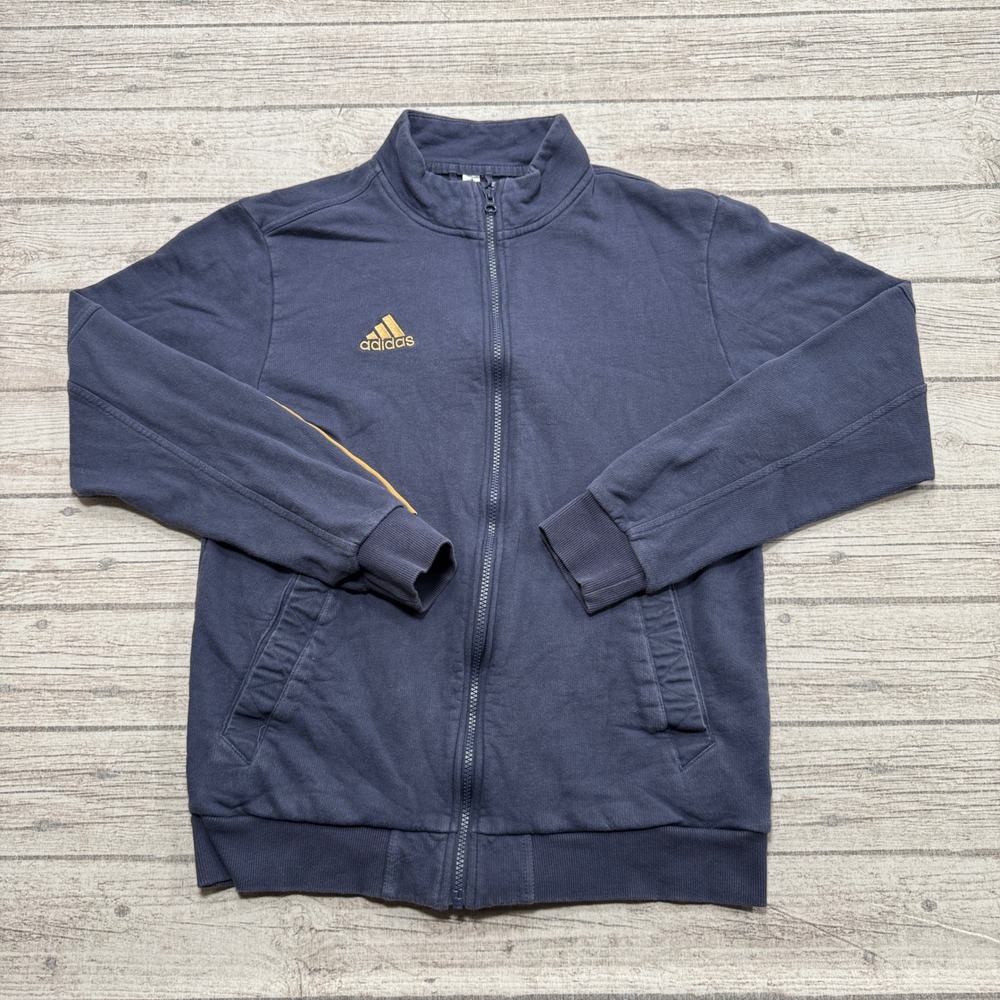 Adidas Track Jacket Men's Medium Navy Blue Trefoil Mockneck Athletic Sportswear